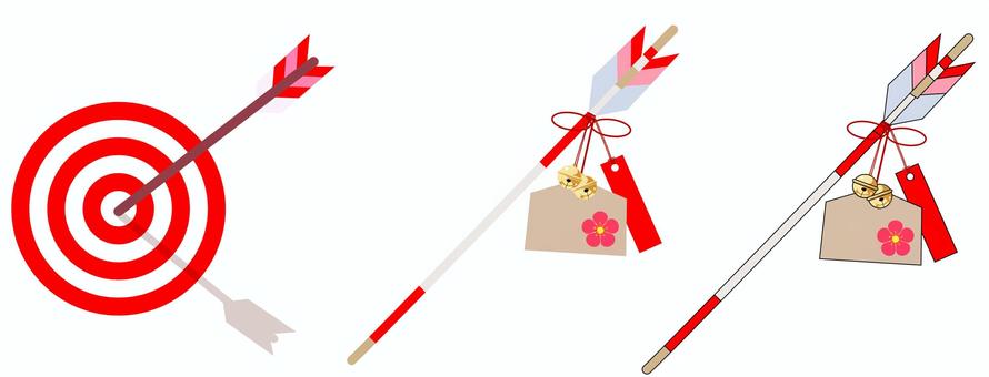 破魔矢と的 破魔矢,縁起物,初詣,弓矢,当たり,的,お守り,神社,絵馬,鈴のイラスト素材