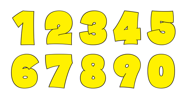 オリジナル数字セットJ　色付き 数字,フォント,オリジナル,文字,太文字,極太,ボールド,フチ文字,袋文字,細線のイラスト素材