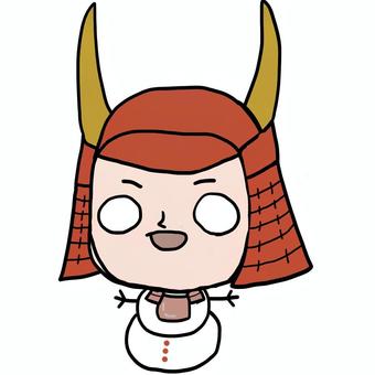 ゆるい井伊直政 ゆきだるまさん 戦国時代,戦国,武将,歴史,刀剣,井伊直政,手書き,侍,鎧,兜のイラスト素材