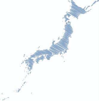 【手描き風地図】日本地図　ブルー 日本地図,日本,地図,日本列島,手描き,手描き風,スケッチ,ハッチング,斜線,ペン画のイラスト素材