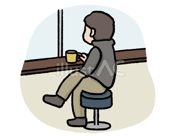 カフェで窓の外を眺めてくつろぐ男性 カフェ,くつろぐ,男性のイラスト素材