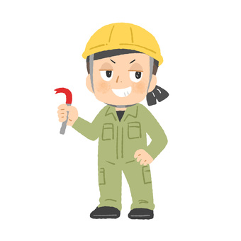 安全帽とバールを持つ作業員 建設,現場,職人,建築,土木,安全帽,ヘルメット,バール,解体,基礎のイラスト素材