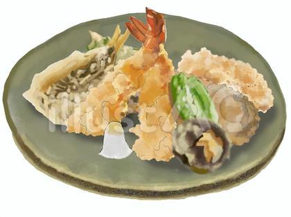 天ぷら盛り合わせ(鯵 ししとう 丸皿)