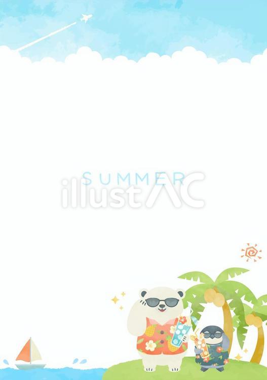 海でバカンスを楽しむ動物たちのイラスト 夏,海,背景のイラスト素材