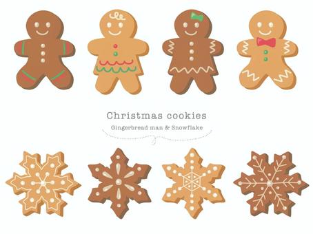 ジンジャーマンと雪の結晶クッキー クッキー,クリスマス,ジンジャーマン,ジンジャーブレッド,雪の結晶,アイシング,食べ物,お菓子,ビスケット,おやつのイラスト素材