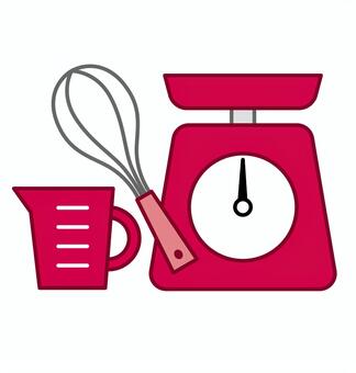 お菓子作りセット_赤 調理器具,製菓用品,お菓子作り,台所,キッチン,計量カップ,キッチンスケール,泡立て器,台所用具,計量のイラスト素材