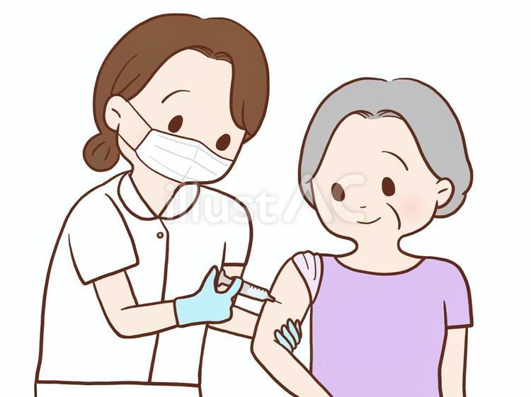 注射を受ける高齢女性(マスク・カラー) 女性,看護師,医療のイラスト素材