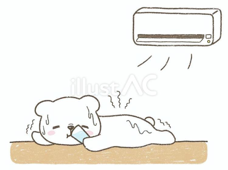 エアコンの下で水分補給する夏バテしろくま しろくま,動物,夏のイラスト素材