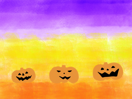 ハロウィンカラーの手描き風壁紙 ハロウィン,背景素材,カボチャ,ランタン,イメージ,オレンジ,パープル,水彩,手描き,壁紙のイラスト素材