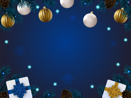 オーナメントと青い背景のクリスマスカード クリスマス,背景,フレーム,枠,カード,デザイン,青,ブルー,ネイビー,紺のイラスト素材