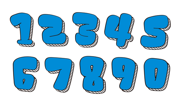 オリジナル数字セットE　斜線影 数字,フォント,オリジナル,文字,フチ文字,袋文字,ポップ,ラフ,落書き風,手書き風のイラスト素材