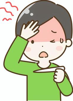 発熱　男性 男性,夫,父親,親,発熱,熱,汗,しんどい,体調不良,熱いのイラスト素材