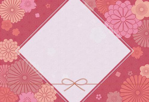和の花柄の背景の年賀状デザイン 和柄,赤,ピンク,オレンジ,暖色,菊,桜,梅,洗練,背景のイラスト素材