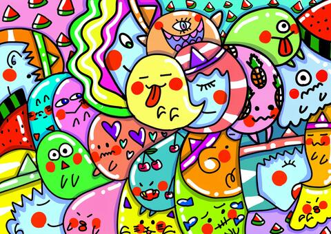 オバケ オバケ,おばけ,夏,幽霊,カラフルのイラスト素材