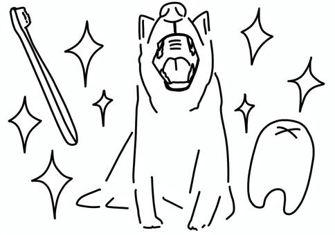 歯をきれいにする犬　線画 歯,犬,きれい,ブラシ,線画のイラスト素材