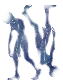 横に歩くホラーな人影③ 青透け 人物,人影,ホラー,個別,歩く,横向き,全身,青色,心霊,不気味のイラスト素材