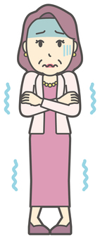  お金持ちマダム-113-全身 おばさん,震える,寒気,中年,女性,富裕層,マダム,裕福,お金持ち,ミセスのイラスト素材