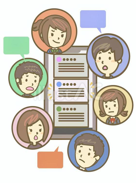 一つの投稿をめぐって議論が起こるイラスト スマホ,スマートフォン,snsのイラスト素材