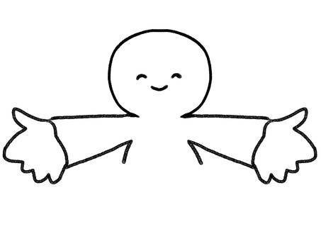 両手を広げる棒人間の線画 棒人間,人物,両手,ハグ,手描き,落書き,表情,黒,シンプル,素材のイラスト素材