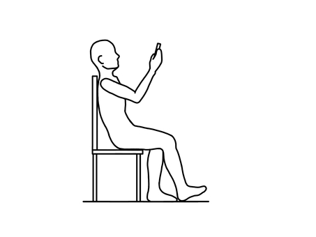 もたれて座り片足投げ出してスマホを見る人 もたれて座り片足投げ出してスマホを見る人 座位,スマホ,悪姿勢,骨盤後傾,マナー違反,横向き,線画,白黒のイラスト素材