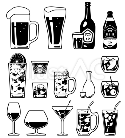 ソフトドリンク お酒 アイコンセット 黒