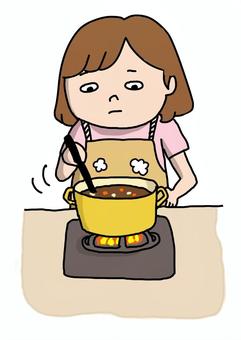 料理をする女性2 料理をする女性2 女性,かわいい,ゆるい,手描き,料理,家事,主婦,鍋,鍋料理,煮込みのイラスト素材