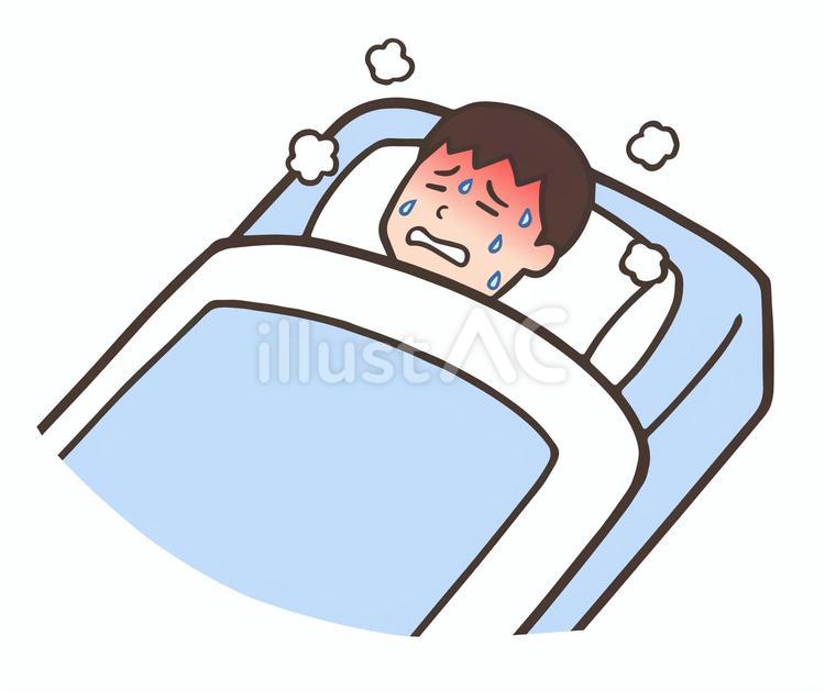 熱が出て布団で寝ている男性 人物,イラスト,男性のイラスト素材