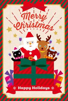 ポップなクリスマスカード03 クリスマス,サンタ,トナカイ,くま,ねこ,クリスマスリース,クリスマスツリー,ツリー,サンタクロース,メリークリスマスのイラスト素材