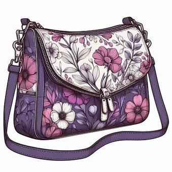 Illustration, sac à bandoulière, poignée de fleurs, stockage, 