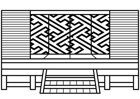 お白州-1c お白州-1c お白州,奉行所,江戸,時代劇,ふすま,畳,雨戸,階段,縁側,かわいいのイラスト素材