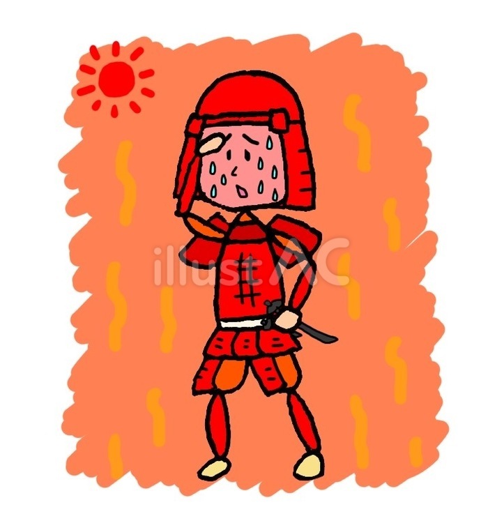 猛暑と赤備え武士 武士,侍,赤備えのイラスト素材