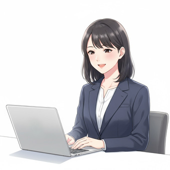 ノートPCで作業する会社員の女性