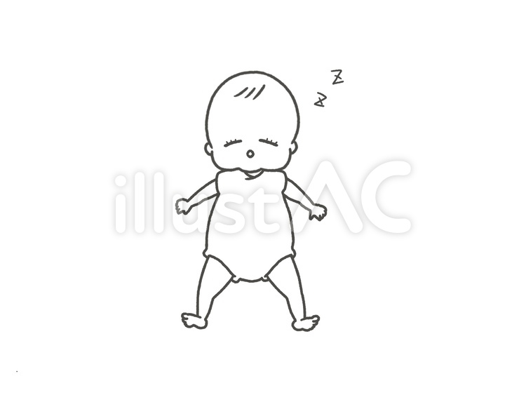 大の字で眠るあかちゃん あかちゃん,かわいい,白黒のイラスト素材