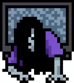 ドット絵の紫のテレビのお化けです。 ドット絵,ホラー,シンプル,呪い,幽霊,心霊,不気味,恐怖,異界,深夜のイラスト素材