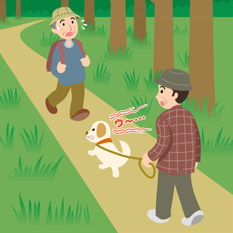 ペット連れの登山・トレッキング 唸る犬 ペット連れの登山・トレッキング 唸る犬 人物,男性,登山,登山者,山,山登り,山歩き,トレッキング,ハイキング,アウトドアのイラスト素材