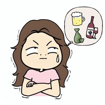 アルコール依存症　女子 アルコール,依存症,禁断症状,震え,ブルブル,我慢,飲み物,ダイエット,禁欲,禁酒のイラスト素材