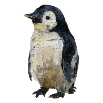 厚塗りペンギンのイラスト 動物,絵画風,シンプル,手描き風,アクリル風,テクスチャ,イラスト,ペンギン,かわいい,ゆるいのイラスト素材