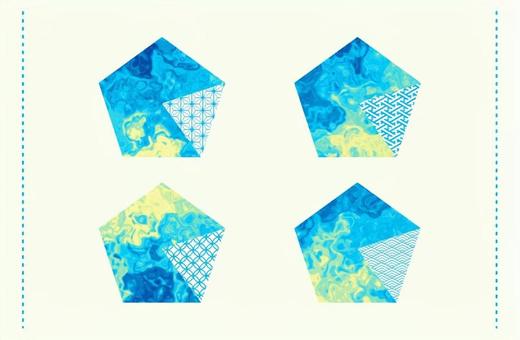 青系マーブルの和柄ペンタゴン 和柄,ペンタゴン,五角形,エレメント,模様,パターン,和,日本,麻の葉,青海波のイラスト素材