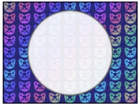 猫のフレ−ム　ネオン　青 猫,フレ−ム,ポストカードのイラスト素材