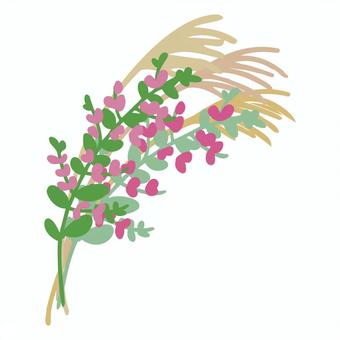 秋の七草、シンプルなススキと萩の花セット ススキ,萩,植物,秋,七草,秋の七草,ワンポイント,シンプル,飾り,装飾のイラスト素材