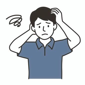 頭を抱えて困る・悩む男性介護士 介護士,困る,男性,トラブル,悩み,焦る,ポーズ,上半身,ヘルパー,介護のイラスト素材