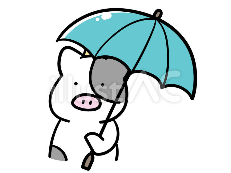 傘をさすうしくんのイラスト 傘,日傘,雨傘のイラスト素材