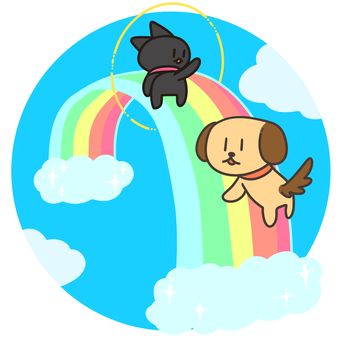 虹の橋 ペット,動物,虹,橋,犬,猫,ファンタジーのイラスト素材