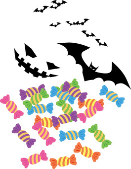 お化けキャンデー  お化けキャンデー  ハロウィン,お化け,顔,コウモリ,飛ぶ,キャンデー,お菓子,甘い,沢山のイラスト素材