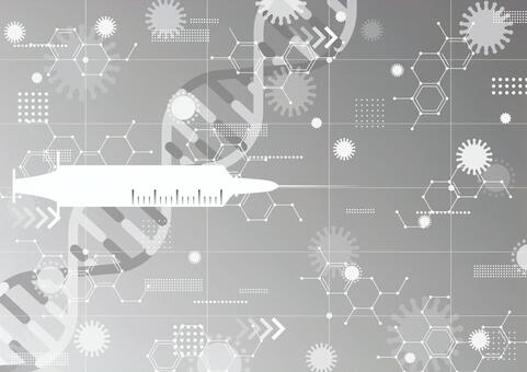 ワクチンと医療イメージのかっこいい背景 医療,注射器,ワクチン,dna,ウイルス,バクテリア,化学,構造式,幾何学,ラインのイラスト素材