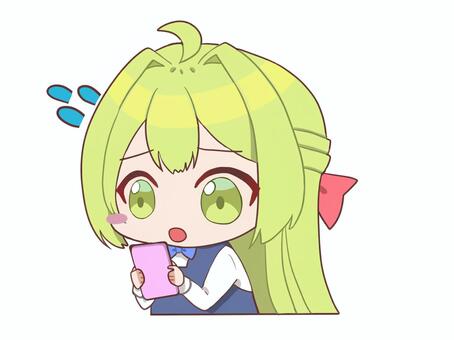 スマホをイジる女の子⑥ アイコン,ミニ,ミニキャラ,ちびキャラ,スマホ,携帯,かわいいのイラスト素材