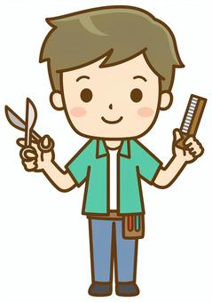 美容師の男性(全身図) 美容師,美容院,美容,ヘアサロン,ヘアカット,スタイリスト,男性,仕事,ハサミ,櫛のイラスト素材