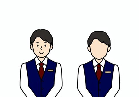 ホテルマン・タクシードライバーの男性 ホテルマン,ホテリエ,タクシードライバー,ベスト,ネクタイ,男性,名札,ゴールド,待機姿勢のイラスト素材
