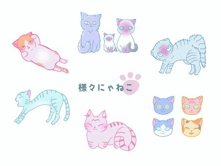 様々なねこ 猫,動物,可愛い,ポーズ,香箱座り,ヘソ天,親子のイラスト素材