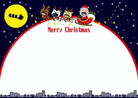 サンタとトナカイのクリスマスカード クリスマス,サンタクロース,トナカイ,そり,クリスマスカード,クリスマスフレーム,クリスマス背景,メリークリスマス,冬,雪のイラスト素材